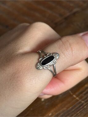 Sterling Silver Black Onyx Oval Ring - Elegant Women's Jewelry